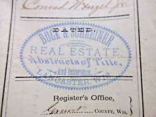1882 LANCASTER WISCONSIN WARRANTY DEED WENZEL BOCK& SCHRIENER & MISSOURRI STAMP  picture