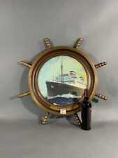 Ship's Wheel with Print of US Lines Ocean Liner Washington, Promotional Piece picture