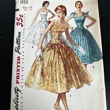 Vintage 1950s Simplicity 1153 Long Line Bodice Party Dress Sewing Pattern 16 CUT picture