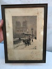 Vintage 1930s Black and White Print Peanut Vender and Church in Winter Art picture