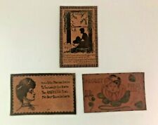 Lot Of 3 Antique Leather Postcards American Girl Pond Lily To My Wife picture