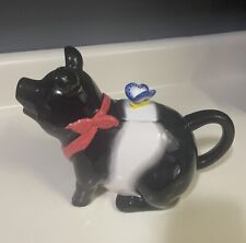 Whimsical Alfred & Sapota Ceramic Black Pig & Butterfly  Teapot 11.5x7 Inches picture