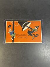 Antique 1920’s Halloween Postcard  Scarce Gibson Bold Graphics Witch Child picture