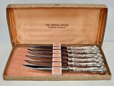 Vintage Fine Sheffield Cutlery Sterling Handle Steak Knives w/ Original Box picture