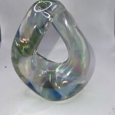 1995 R. Eickholt Art Glass Iridescent Twisted Loop Sculpture Paperweight SIGNED picture