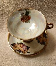 Vintage Pearl Luster Fruit Iridescent Footed Teacup and Saucer Set picture