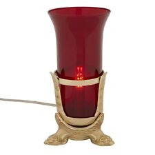 Brass Glass Electric Sanctuary Lamp with Ornate Footed Base for Church Use 8 In picture