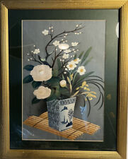 Bakufu Ohno Woodblock Print Vintage Signed Flowers In Vase Bamboo Winter Framed picture