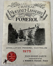 Chateau Moulinet-Lasserre Pomerol 1975 Vintage Wine Bottle Label Ephemera picture