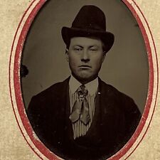 Antique Tintype Photograph Interesting Man Mean Mug Cowboy Hat ID Markley picture