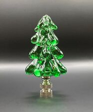 Holiday/Christmas Lamp Finial-GREEN GLASS TREE-Polished Nickel Base picture