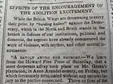 1840s Abolition Excitement - Revolt Among The Negroes Slave Slavery Newspaper picture