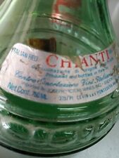 Rare Vintage Chianti Italian Glass Green Wine Bottle  candle lamp w/glass shade picture