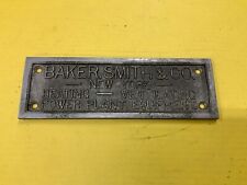 Baker Smith & Co. NY Power Plant Equipment Pressed Metal NamePlate picture