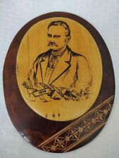 Vintage Polish made wood portrait medallion man plaque. picture