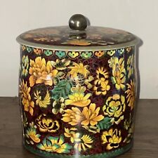 950s Vintage Daher English Tin Canister Cloisonne Flowers  5” picture
