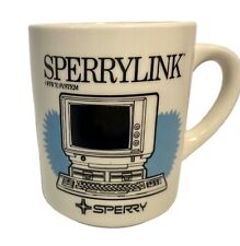 Vintage Sperry Sperrylink Office System Computer 3.5 in Ceramic Blue & White Mug picture