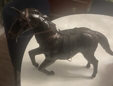 Vintage Leather Wrapped Horse Figure Statue Dark Brown w/ Saddle & Reins picture