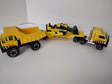 Vintage Mini Tonka Yellow Semi Truck with Lowboy Trailer Bulldozer & Dump Truck picture