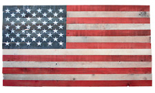 Wooden American Flag Navy Blue Hand-Made 48'' X 27'' 4th Of July Hanging USA picture