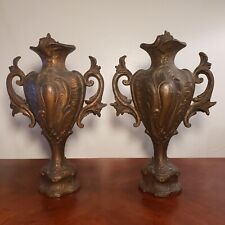 Two Antique Victorian French Art Nouveau Spelter Cassolette Vases/Garniture Urns picture