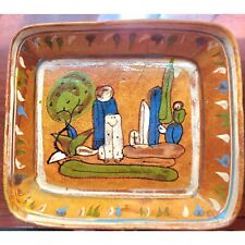 Vintage Mexican Tlaquepaque Hand Painted Folk Art Terra Cotta Pottery Dish picture