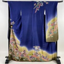 Japanese Kimono Furisode Tsujigahana Gradation Bluish Purple Color Formal picture