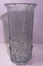 Vintage Fidenza Heavy Art Deco Pressed Glass Leaf design Vase Made Italy picture