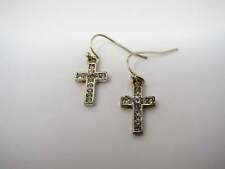 Vintage Christian Earrings Religious Jewelry: Clear Jewels Small Cross Crosses picture