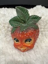 1940s vintage STRING HOLDER  ANTHROPOMORPHIC STRAWBERRY Chalkware Wall Plaque picture