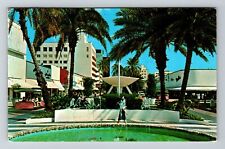Miami FL-Florida, Lincoln Road Mall, Famous Shops, Fountain, Vintage Postcard picture
