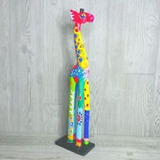 Colorful Wooden Giraffe Statue figurine roughly 24 inches decorations pop art picture