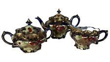 ANTIQUE NIPPON TEA SET COBALT HEAVY GOLD MORIAGE HAND PAINTED SIGNED 3PC picture