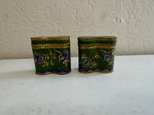 Chinese Pair of Small Green Cloisonne Unusual Shape Boxes w/ Dragons Design picture