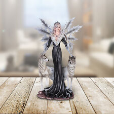 Gothic Black Fairy with Wolves Statue 9.5