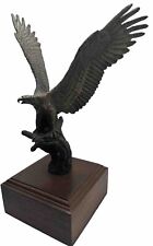 Eagle Statue Bronze Vintage The Great American Eagle Figure Wooden Stand 12x8” picture