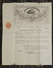 1842 Commission Maj Hugh M Wilson 4th Batillion Vols Pennsylvania Gov Sign/ Seal picture