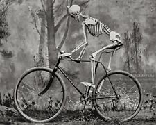 Skeleton Riding Bicycle 1890s Photo - Gothic Art Halloween - Bizarre Odd Strange picture