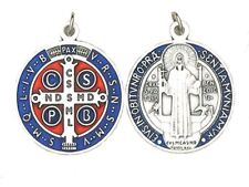 St. Benedict Medal Blue Enameled Silver-Tone 1-1/4 Inches picture