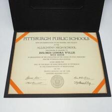 Vintage Allegheny High School Diploma 1940 Pittsburgh PA picture
