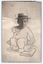 c1910's Funny Caricature Man Baby Hat Bath Pacifier RPPC Photo Unposted Postcard picture