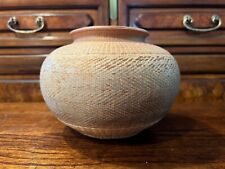 Vintage Rare Chinese Detail Woven Wicker Encased Pottery Vase, 6