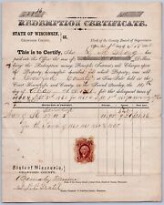 1864 Wisconsin Redemption Certificate Land Sale Back Taxes Revenue Tax Stamp picture