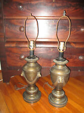 SUPERB PAIR Renaissance Bronze Color Metal Table lamps Lion & Drape Design  VTG picture