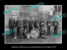 OLD 8x6 HISTORIC PHOTO OF RUSHMORE MINNESOTA THE RUSHMORE CORONET BAND c1910 picture
