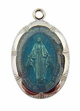 HMHInc Stering Silver Blue Enamel Blessed Virgin Mary Miraculous Medal Pendant, picture