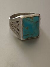 ‘40s-‘50s Turquoise Sterling Bell Trading Post Navajo Native American Size 10 picture