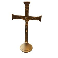 Antique Genuine Sold Brass Ornate Alter Cross Crucifix, 12
