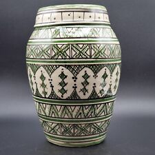 Vintage Morocco Ceramic/Pottery Vase in Green & White Signed Safi 9.5