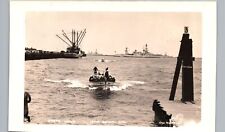 USN SHORE BOAT real photo postcard rppc shore leave sailors navy ship war picture
